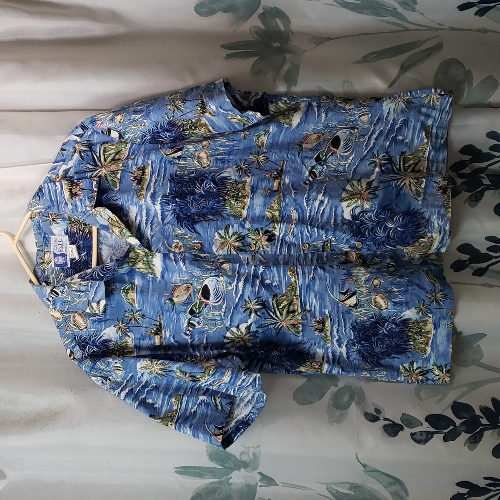 Vintage RJC Hawaiian Shirt Tropical Fish and Palm Trees Hula - 2XL